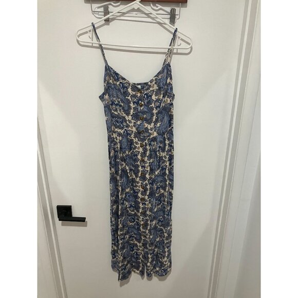 H&M Women's Paisley Midi Summer Dress, Blue/Cream, Size 12 - Picture 1 of 3